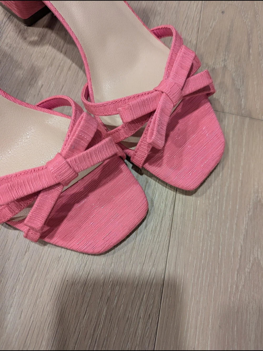 Pink Knotted Ankle-Strap Block Heels